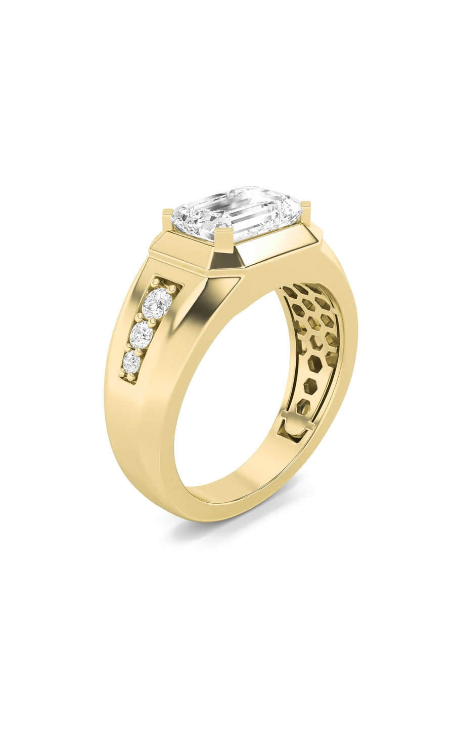 3.5Cttw Emerald Shaped Lab Grown Diamond (F/VS) Mens Ring in 14K Gold