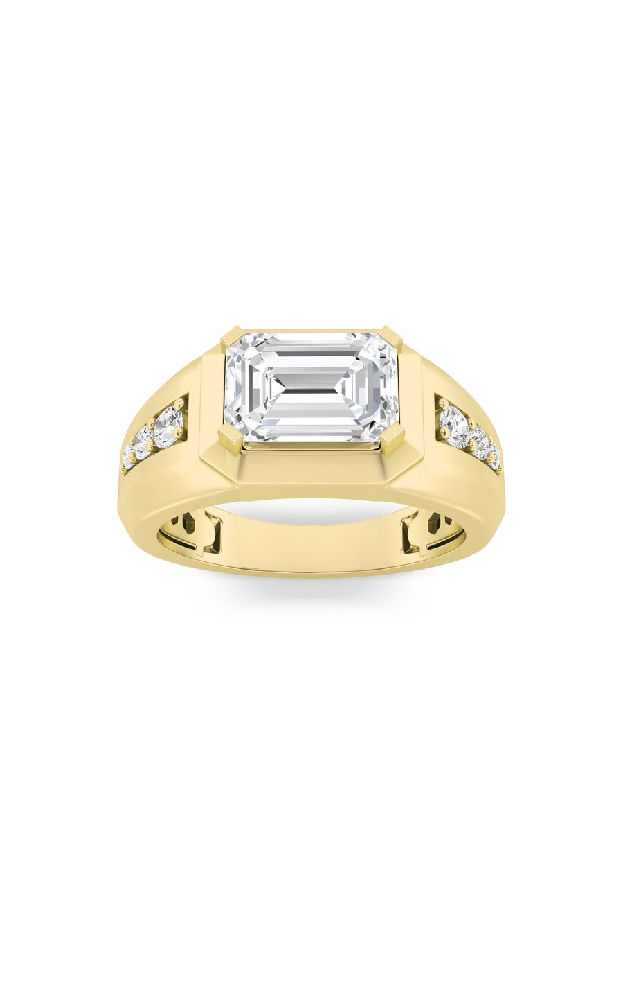 3.5Cttw Emerald Shaped Lab Grown Diamond (F/VS) Mens Ring in 14K Gold