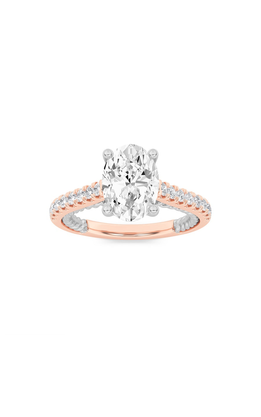 2Cttw Oval Shaped Lab Grown Diamond (F/VS) Two Tone Accented Rope Design Engagement Ring in 14K Gold