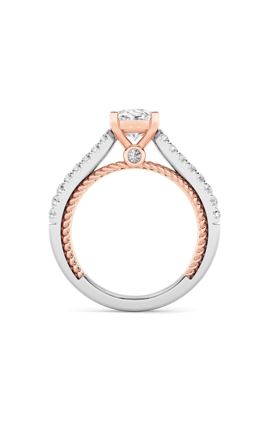 2Cttw Oval Shaped Lab Grown Diamond (F/VS) Two Tone Accented Rope Design Engagement Ring in 14K Gold