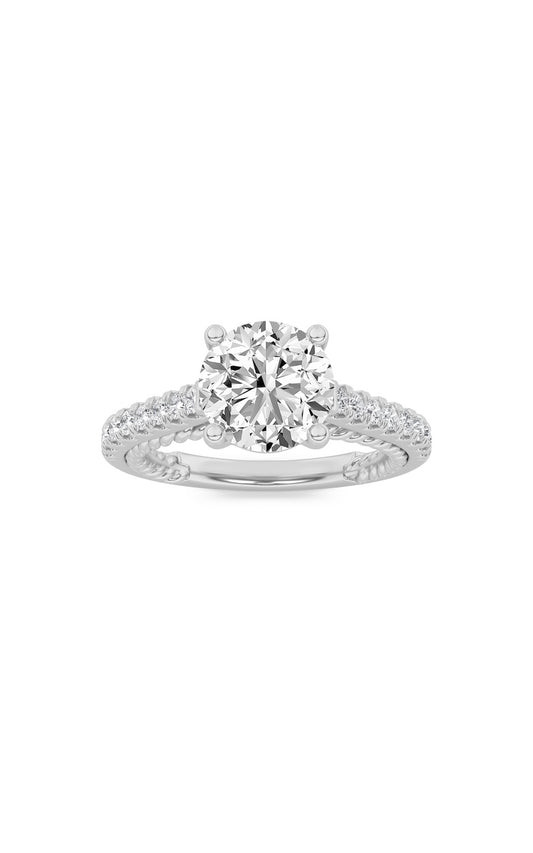 2Cttw Round Shaped Lab Grown Diamond (F/VS) Two Tone Accented Rope Design Engagement Ring in 14K Gold