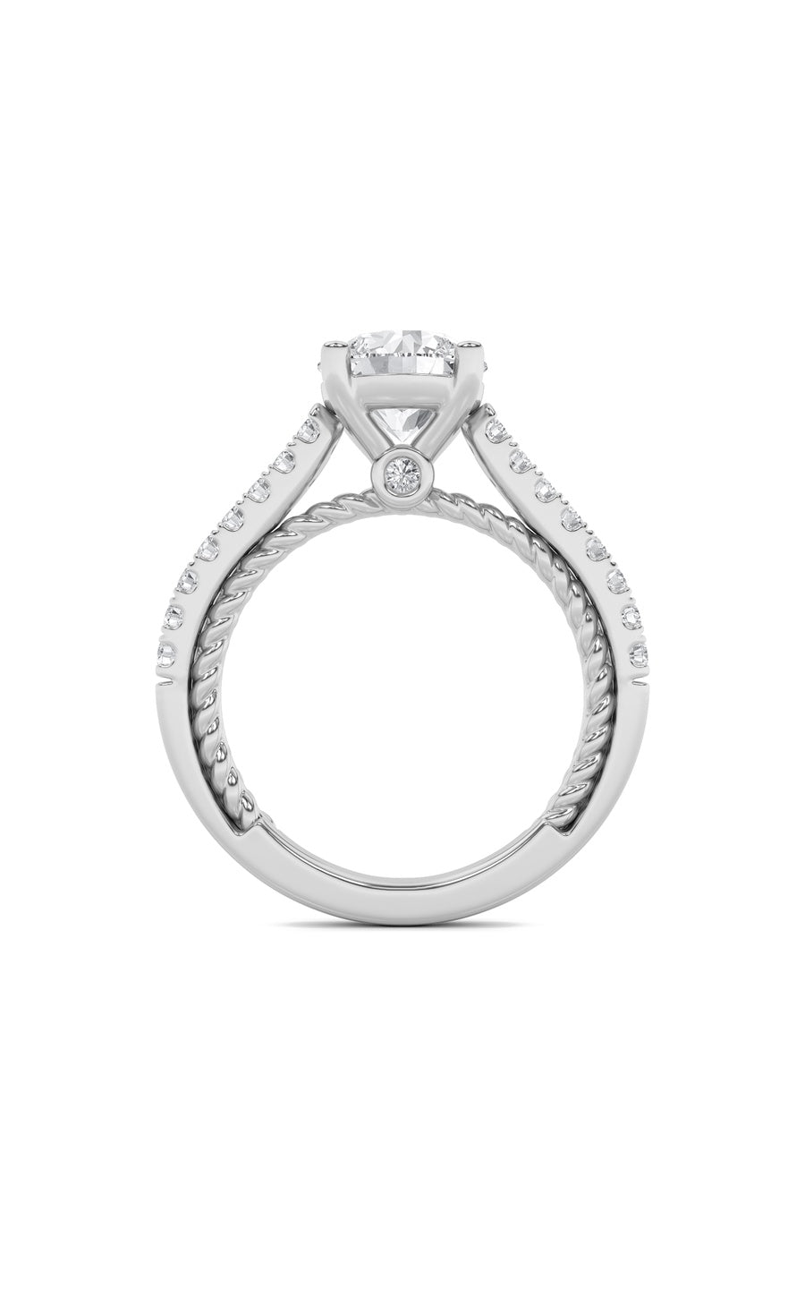 2Cttw Round Shaped Lab Grown Diamond (F/VS) Two Tone Accented Rope Design Engagement Ring in 14K Gold
