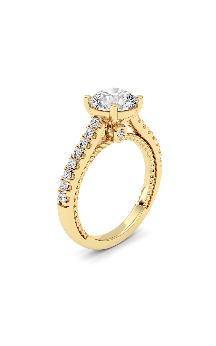 2Cttw Round Shaped Lab Grown Diamond (F/VS) Two Tone Accented Rope Design Engagement Ring in 14K Gold