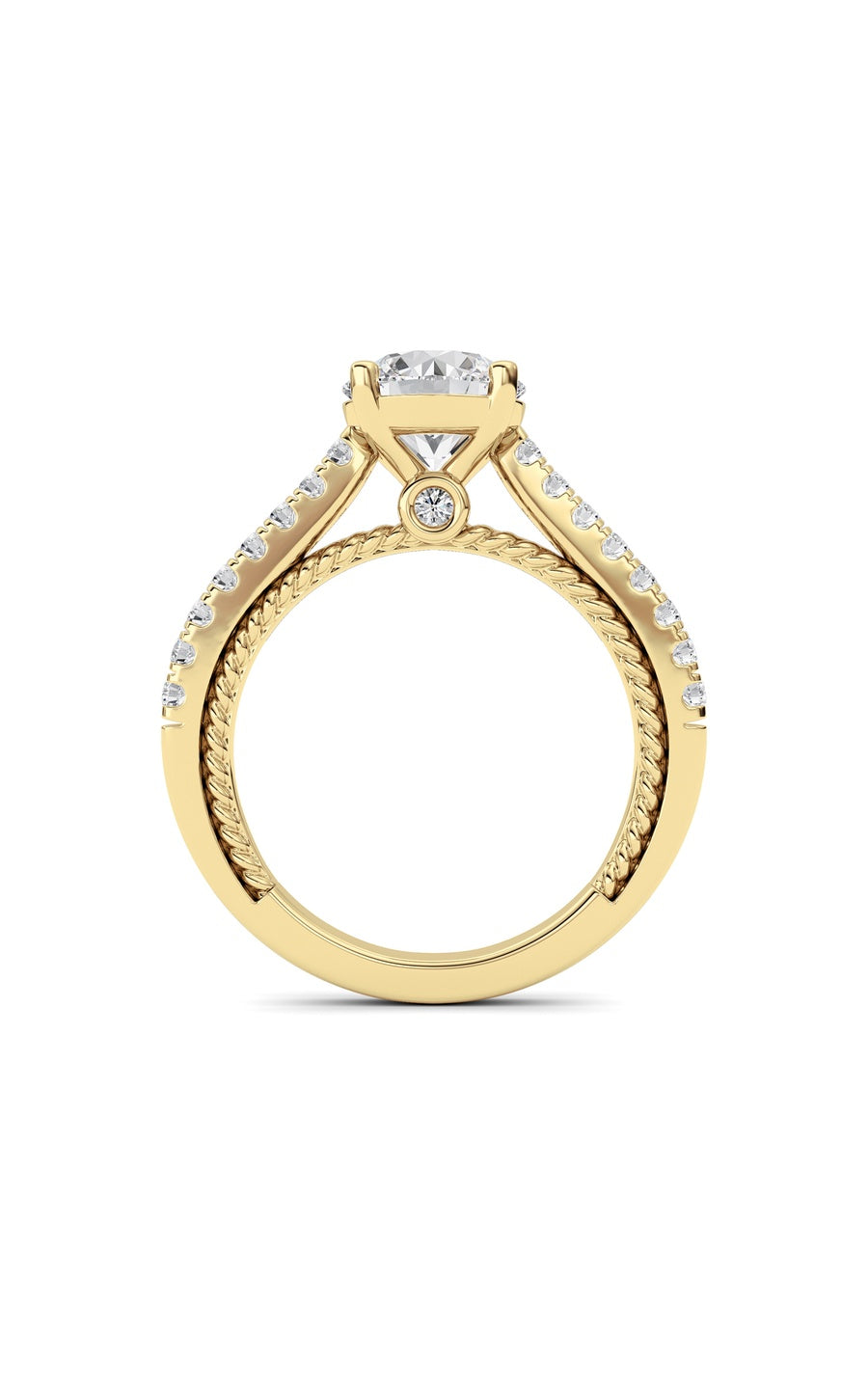 2Cttw Round Shaped Lab Grown Diamond (F/VS) Two Tone Accented Rope Design Engagement Ring in 14K Gold