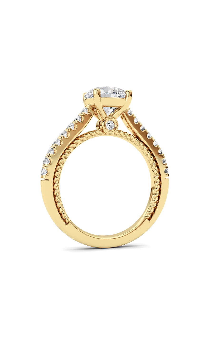2Cttw Round Shaped Lab Grown Diamond (F/VS) Two Tone Accented Rope Design Engagement Ring in 14K Gold