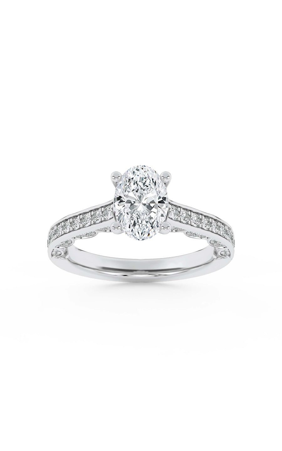 2Cttw Oval Shaped Lab Grown Diamond (F/VS) Accented Engagement Ring in 14K Gold