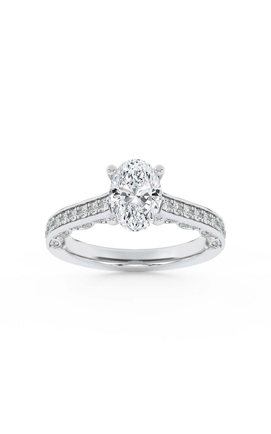 2Cttw Oval Shaped Lab Grown Diamond (F/VS) Accented Engagement Ring in 14K Gold