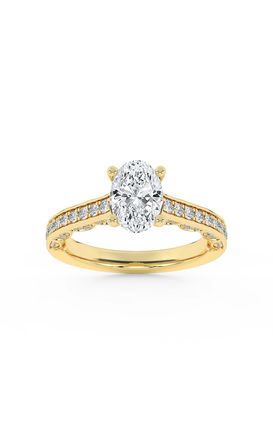 2Cttw Oval Shaped Lab Grown Diamond (F/VS) Accented Engagement Ring in 14K Gold