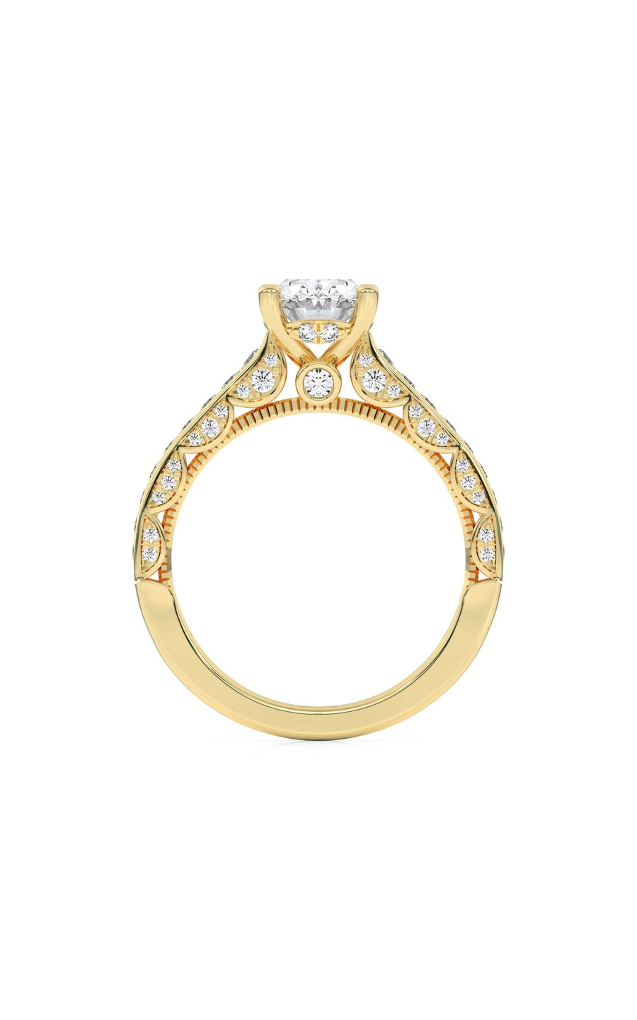 2Cttw Oval Shaped Lab Grown Diamond (F/VS) Accented Engagement Ring in 14K Gold