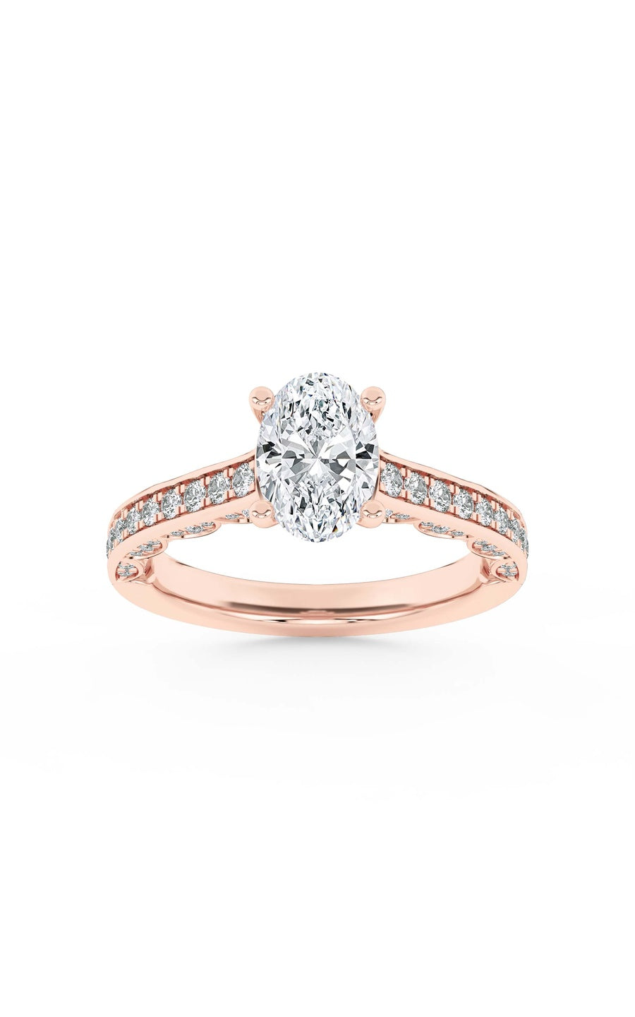 2Cttw Oval Shaped Lab Grown Diamond (F/VS) Accented Engagement Ring in 14K Gold