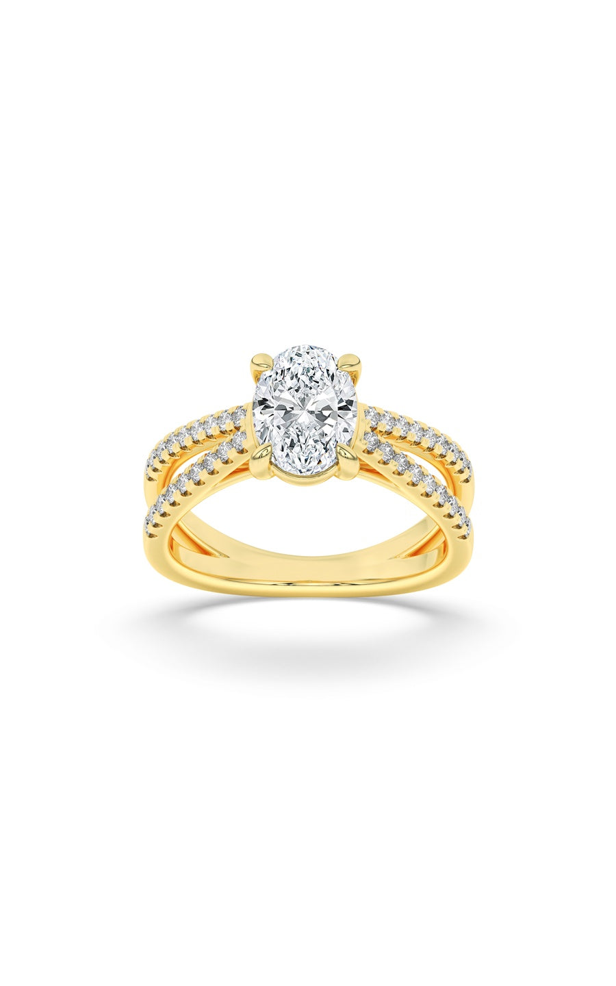 2Cttw Oval Shaped Lab Grown Diamond (F/VS) Cross Shank Accented Engagement Ring in 14K Gold