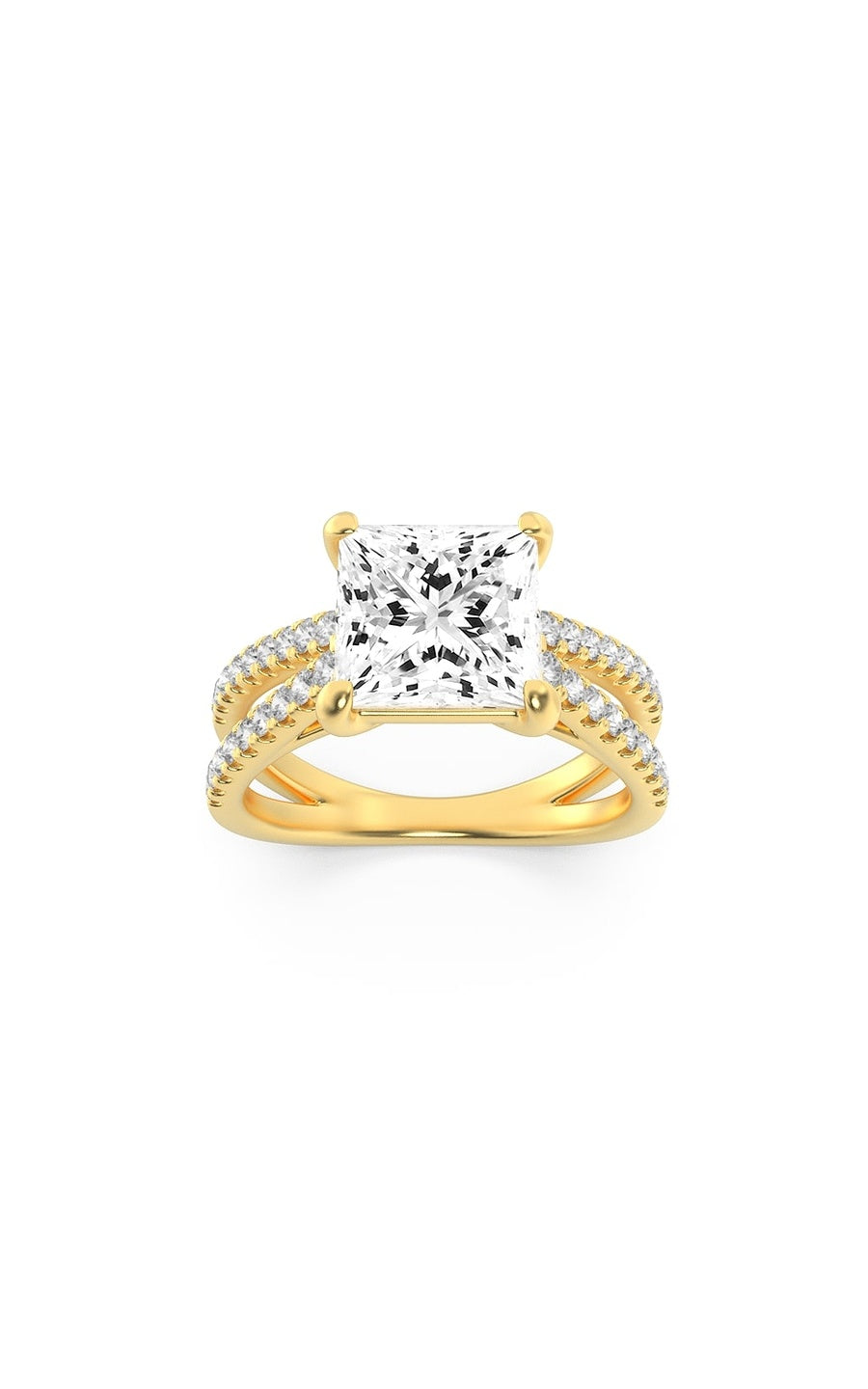 2Cttw Princess Shaped Lab Grown Diamond (F/VS) Cross Shank Accented Engagement Ring in 14K Gold