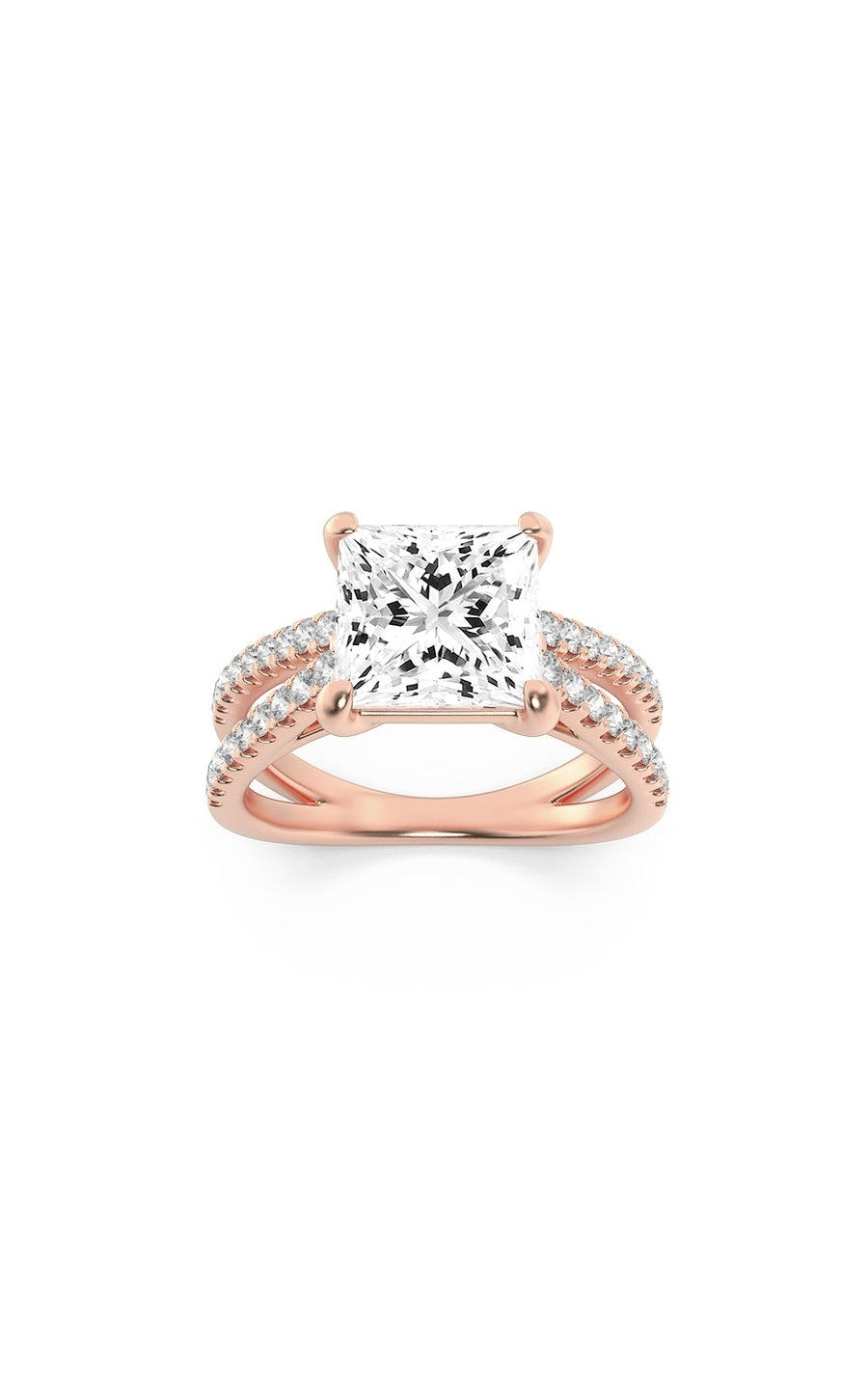 2Cttw Princess Shaped Lab Grown Diamond (F/VS) Cross Shank Accented Engagement Ring in 14K Gold