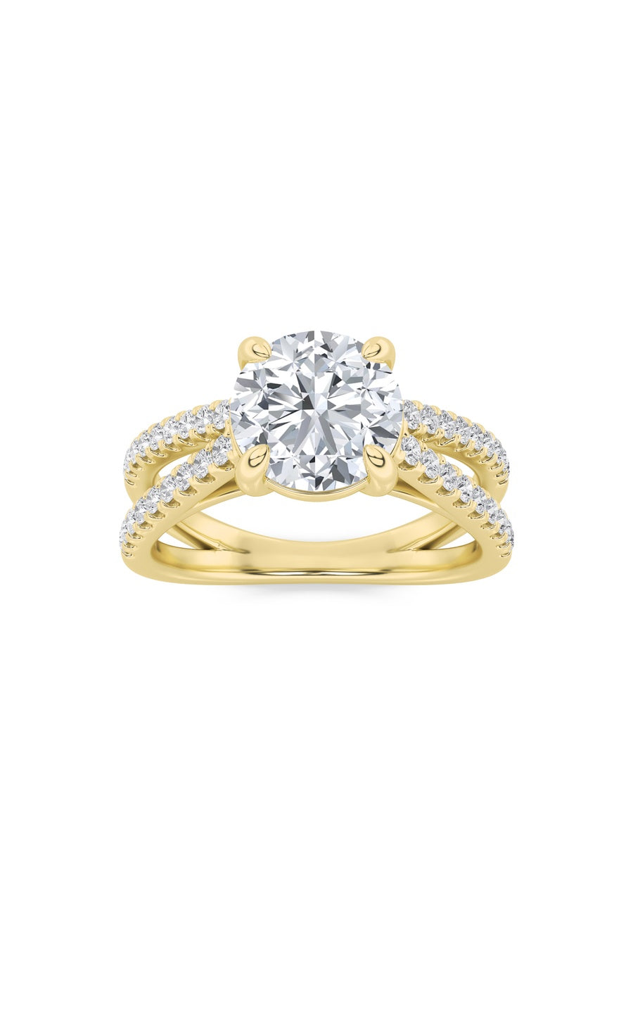 2Cttw Round Shaped Lab Grown Diamond (F/VS) CrossShank Accented Engagement Ring in 14K Gold