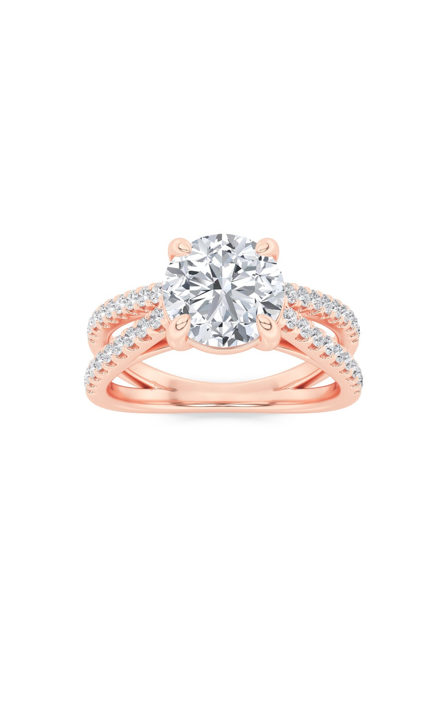 2Cttw Round Shaped Lab Grown Diamond (F/VS) CrossShank Accented Engagement Ring in 14K Gold