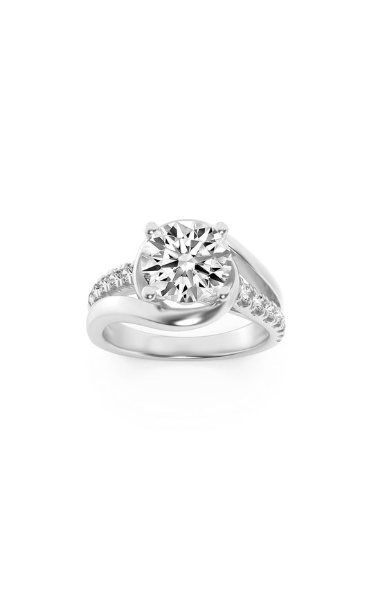 2Cttw Round Shaped Lab Grown Diamond (G/VS) SwirlShank Accented Engagement Ring in 14K Gold