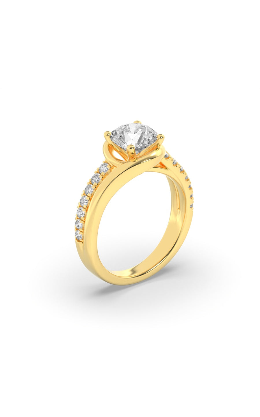2Cttw Round Shaped Lab Grown Diamond (G/VS) SwirlShank Accented Engagement Ring in 14K Gold