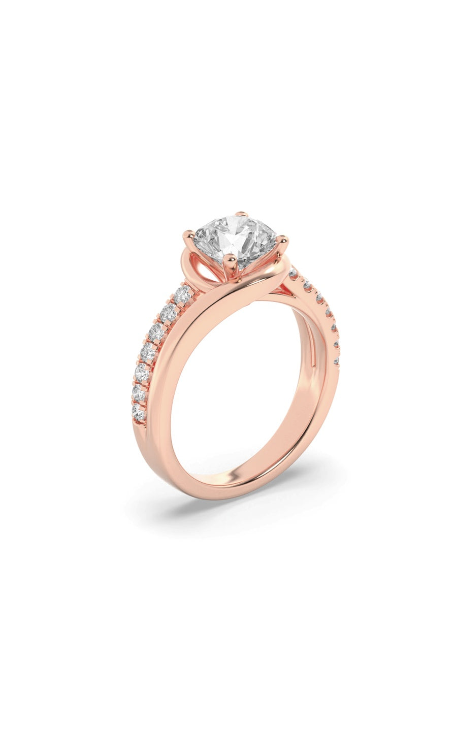 2Cttw Round Shaped Lab Grown Diamond (G/VS) SwirlShank Accented Engagement Ring in 14K Gold
