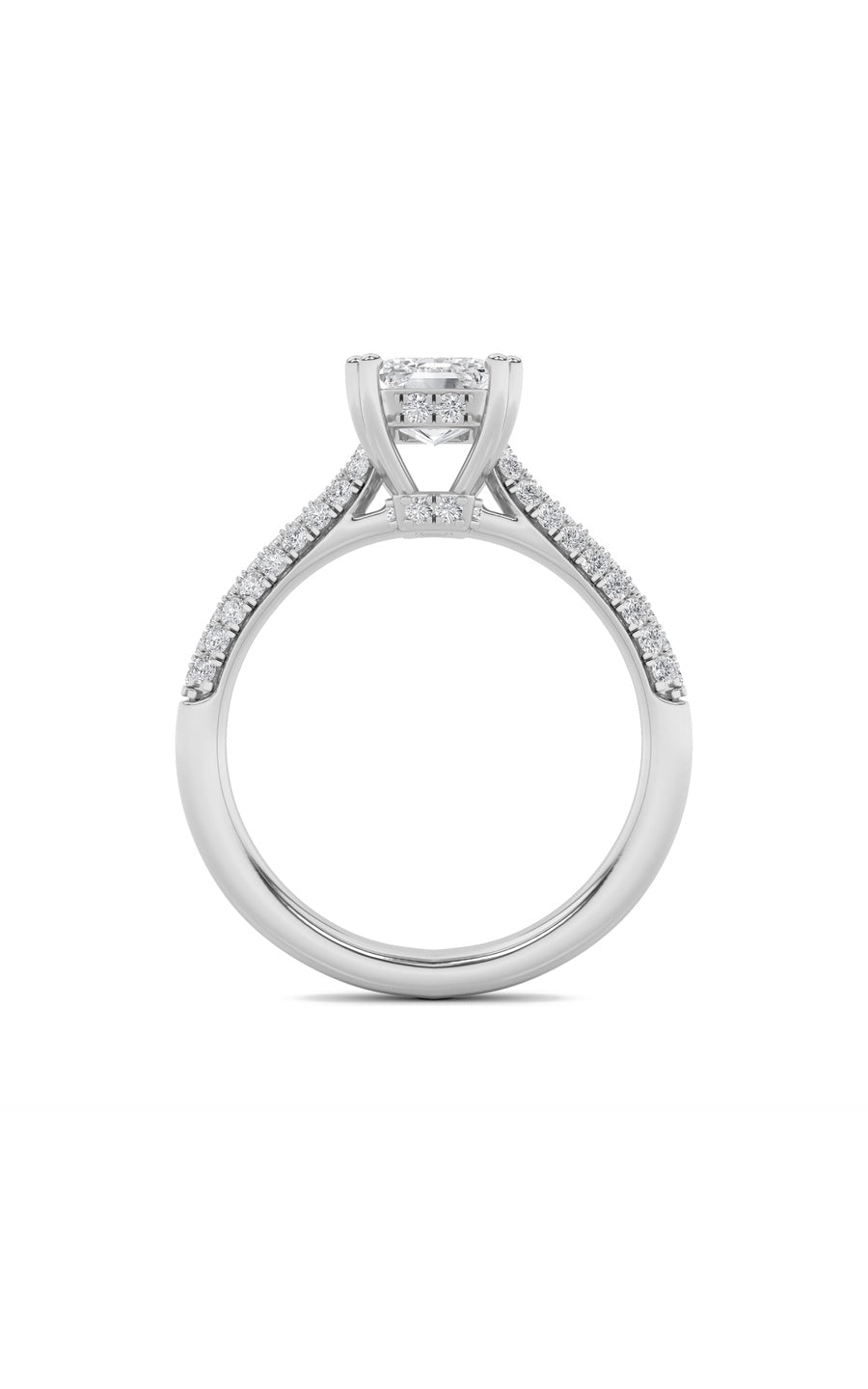 3Cttw Emerald Shaped Lab Grown Diamond (F/VS) Triple Row Accented Engagement Ring in 14K Gold
