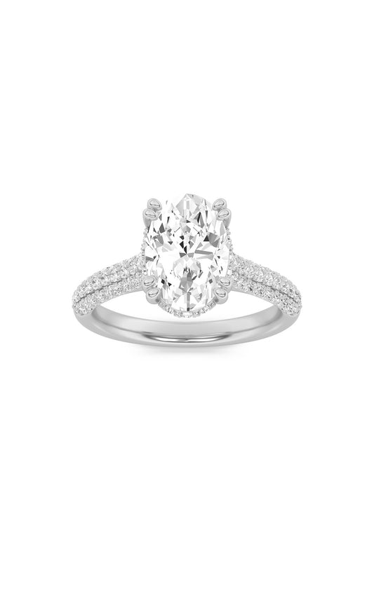 3Cttw Oval Shaped Lab Grown Diamond (F/VS) TripleRow Accented Engagement Ring in 14K Gold