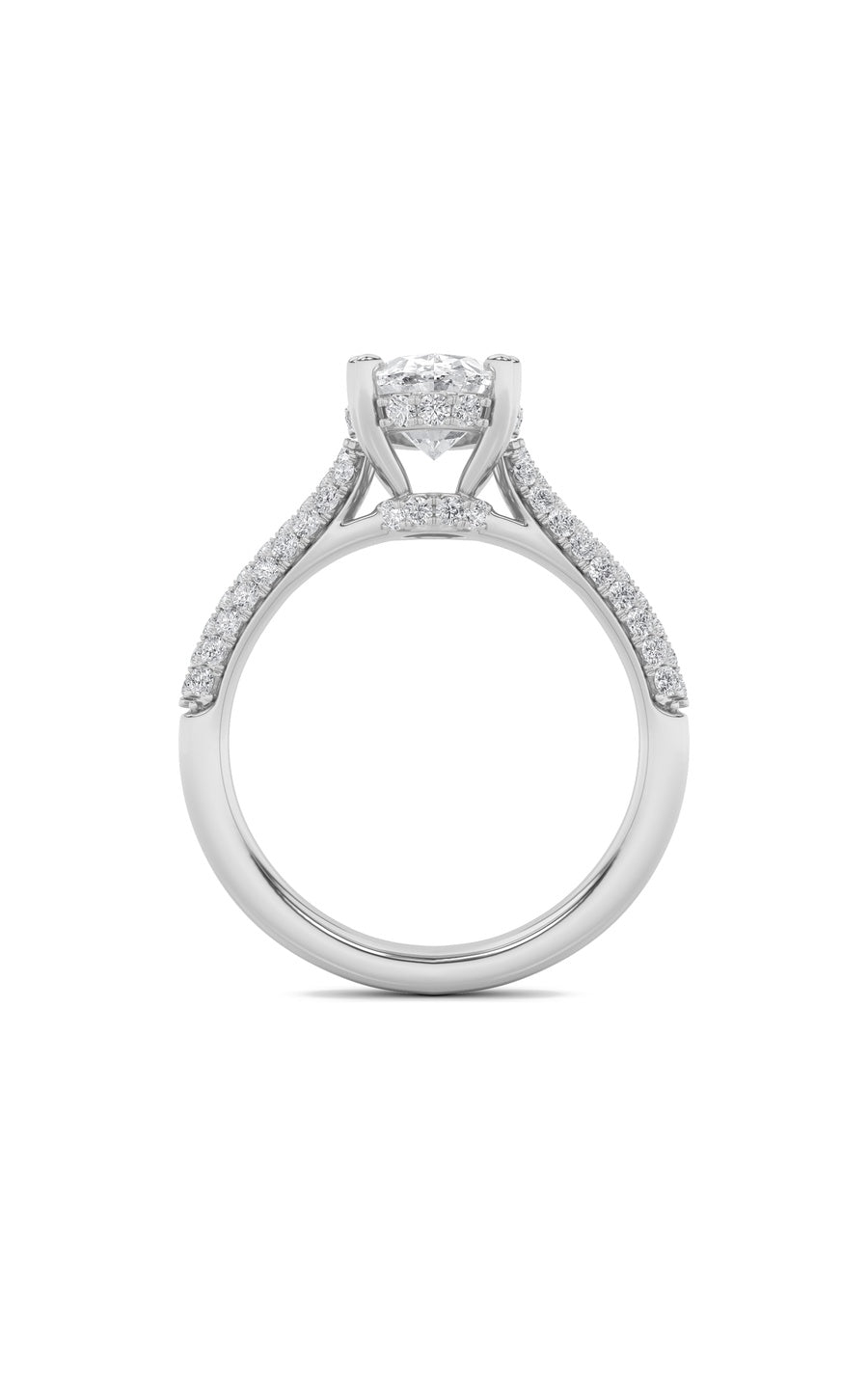 3Cttw Oval Shaped Lab Grown Diamond (F/VS) TripleRow Accented Engagement Ring in 14K Gold