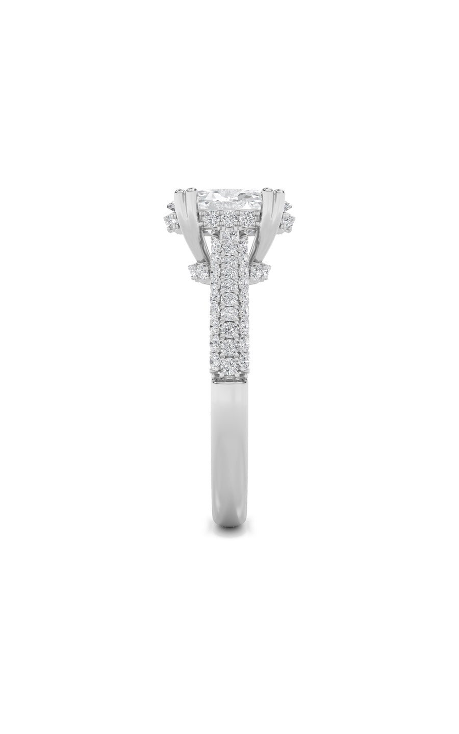3Cttw Oval Shaped Lab Grown Diamond (F/VS) TripleRow Accented Engagement Ring in 14K Gold