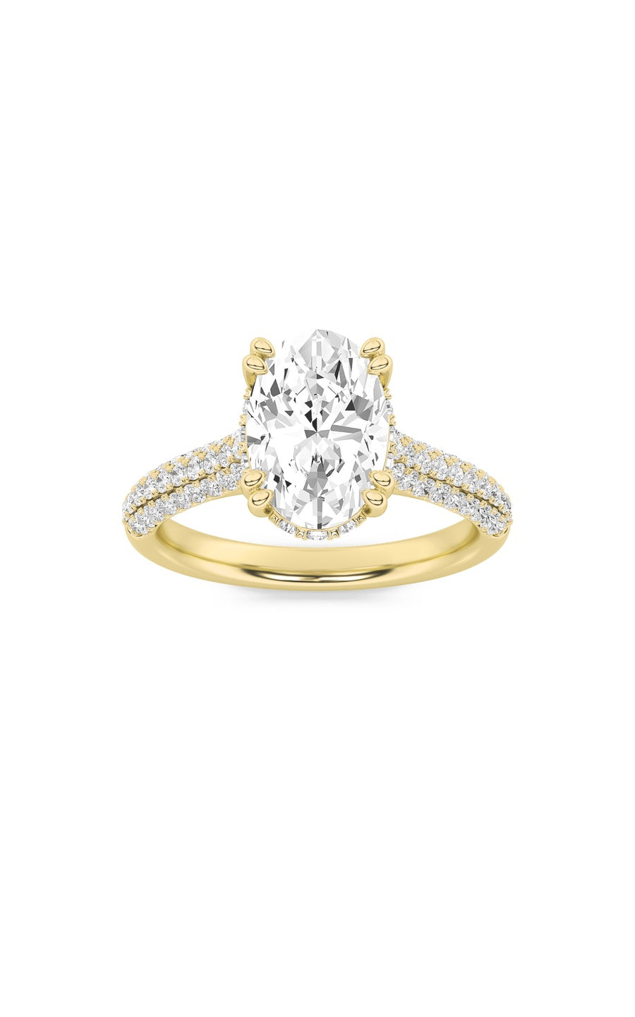 3Cttw Oval Shaped Lab Grown Diamond (F/VS) TripleRow Accented Engagement Ring in 14K Gold