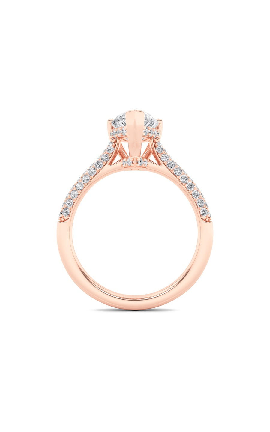 3Cttw Pear Shaped Lab Grown Diamond (F/VS) TripleRow Accented Engagement Ring in 14K Gold