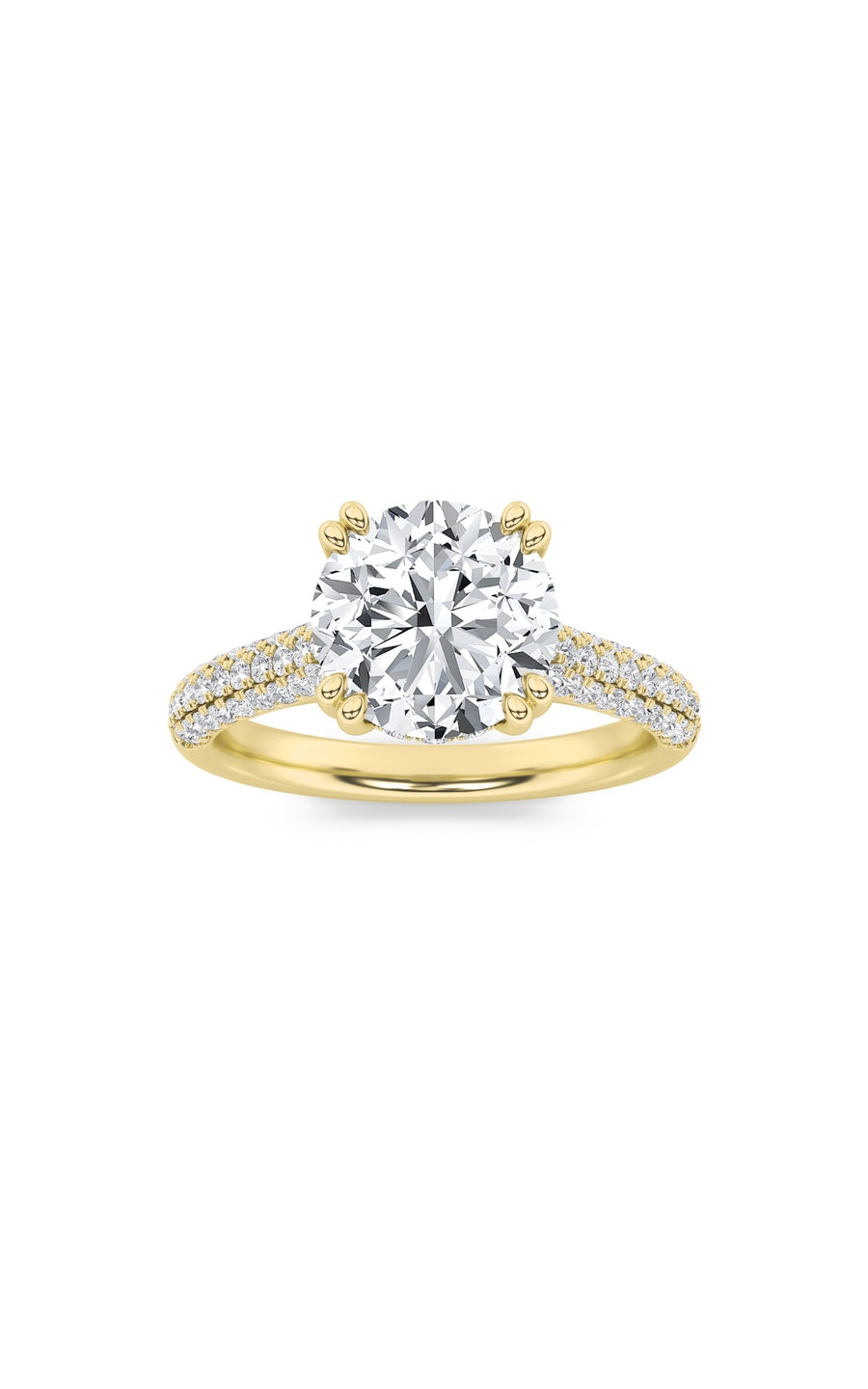 3Cttw Round Shaped Lab Grown Diamond (F/VS) TripleRow Accented Engagement Ring in 14K Gold
