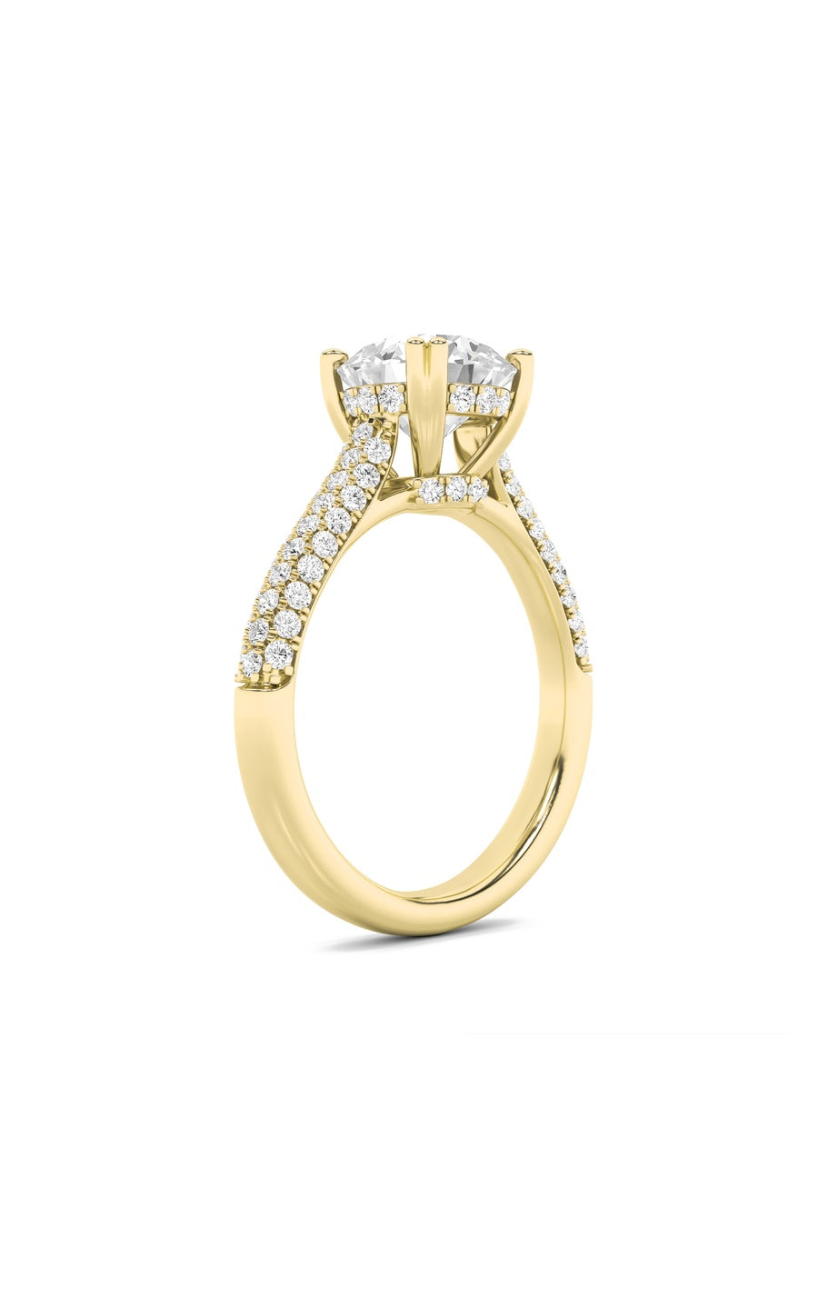 3Cttw Round Shaped Lab Grown Diamond (F/VS) TripleRow Accented Engagement Ring in 14K Gold