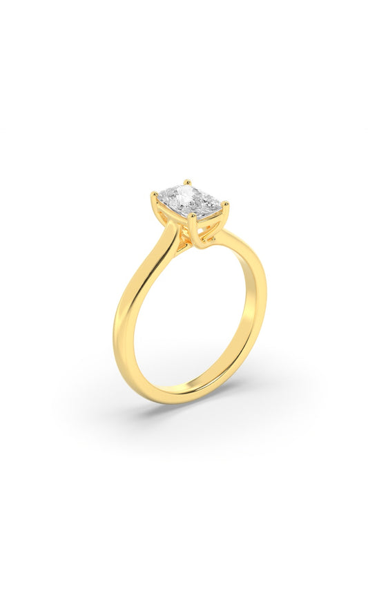 1Cttw Elongated Cushion Shaped Lab Grown Diamond (F/VS) Plain Cathedral Trellis Shank Solitaire Engagement Ring in 14K Gold