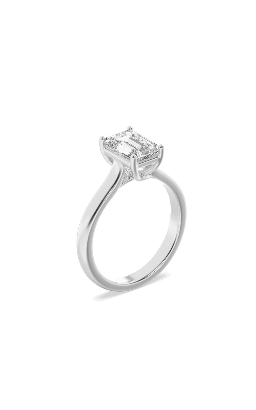 2Cttw Emerald Shaped Lab Grown Diamond (F/VS) Plain Cathedral Trellis Shank Solitaire Engagement Ring in 14K Gold