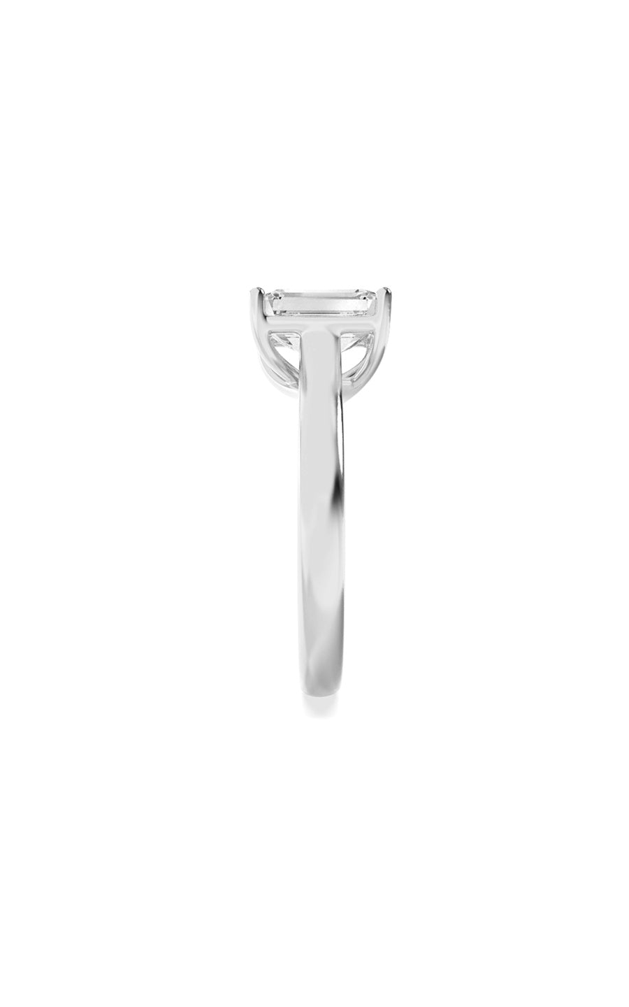 2Cttw Emerald Shaped Lab Grown Diamond (F/VS) Plain Cathedral Trellis Shank Solitaire Engagement Ring in 14K Gold