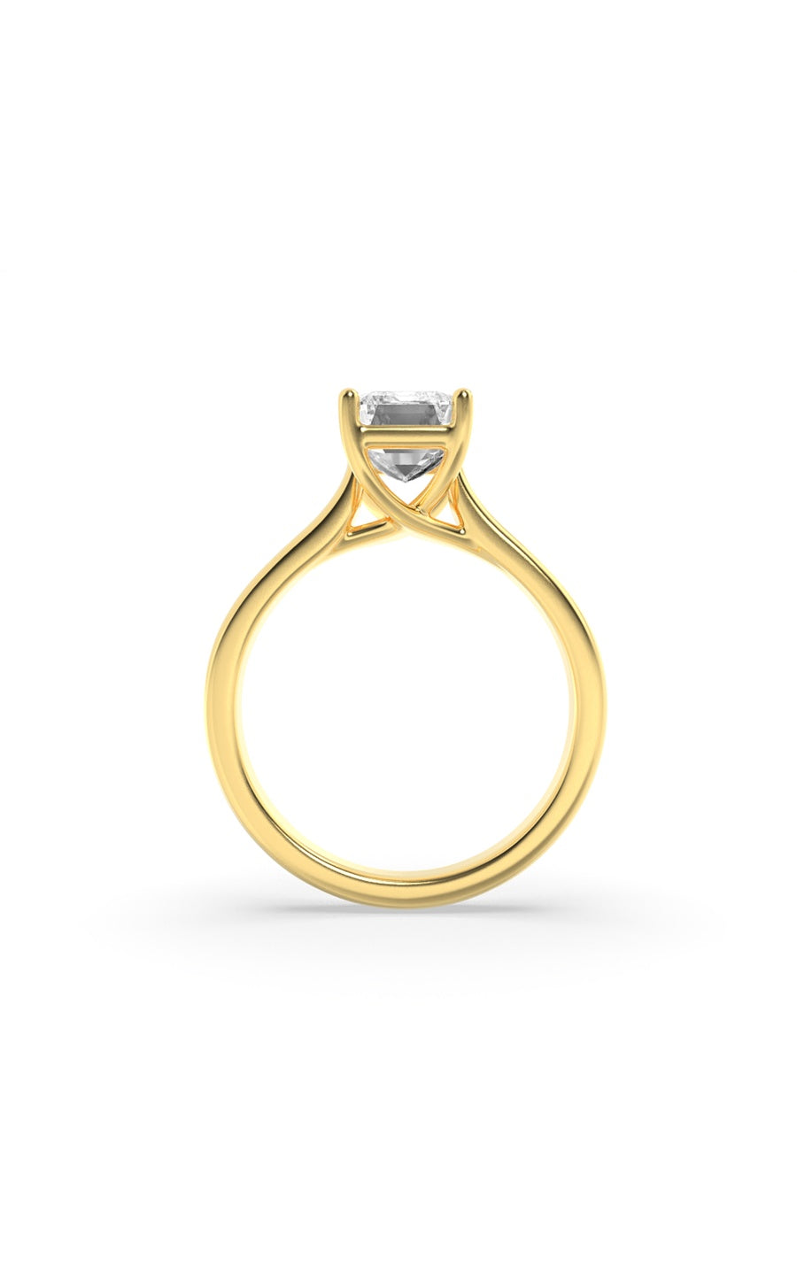 3Cttw Emerald Shaped Lab Grown Diamond (F/VS) Plain Cathedral Trellis Shank Solitaire Engagement Ring in 14K Gold
