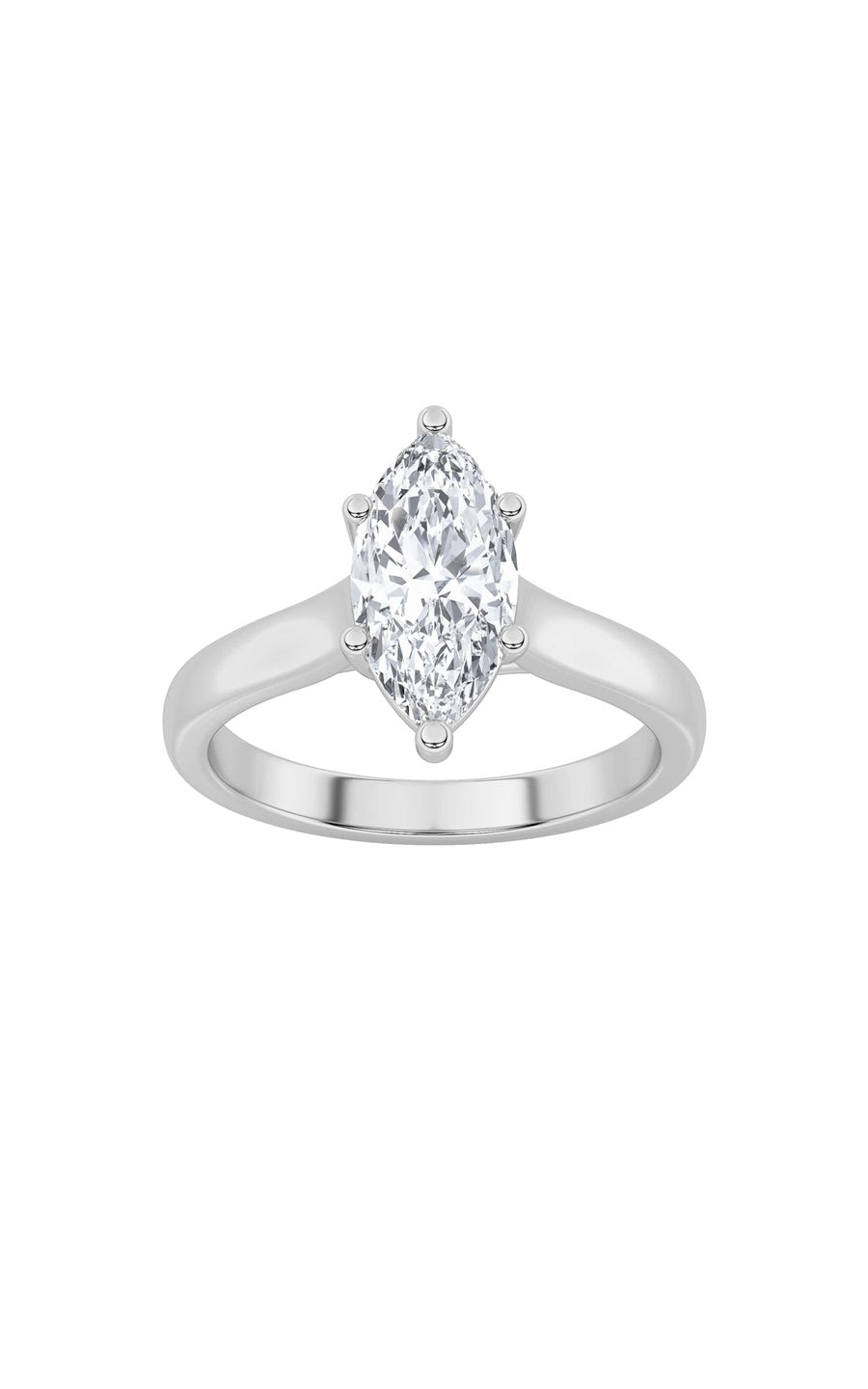 1Cttw Marquise Shaped Lab Grown Diamond (F/VS) Plain Cathedral Trellis Shank Solitaire Engagement Ring in 14K Gold