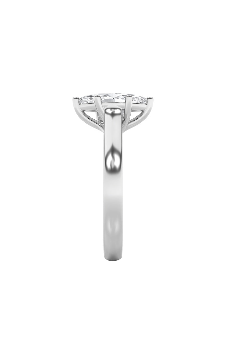 1Cttw Marquise Shaped Lab Grown Diamond (F/VS) Plain Cathedral Trellis Shank Solitaire Engagement Ring in 14K Gold