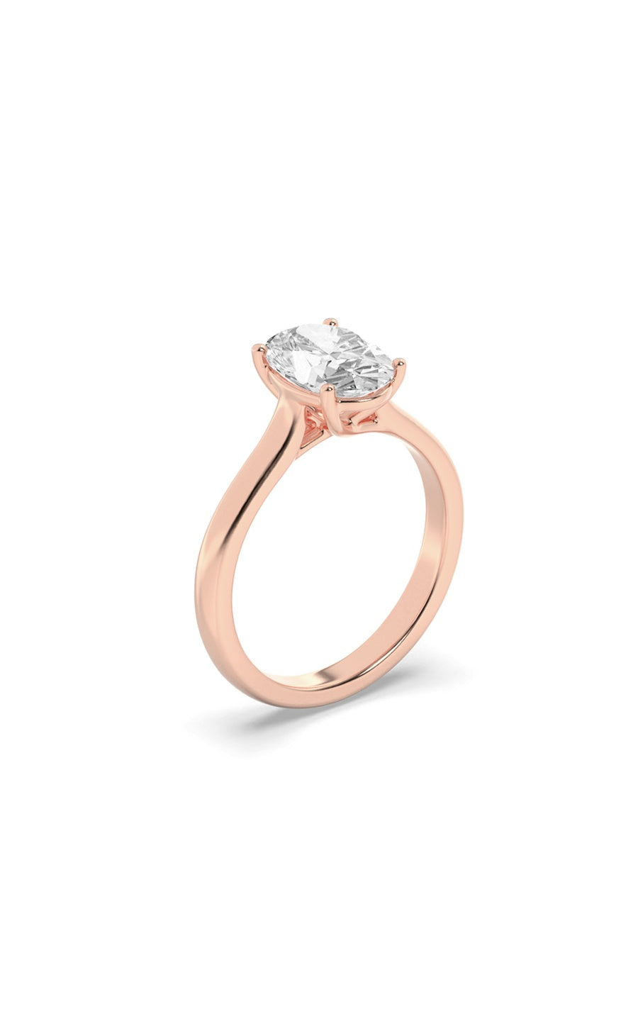 2Cttw Oval Shaped Lab Grown Diamond (F/VS) Plain Cathedral Trellis Shank Solitaire Engagement Ring in 14K Gold