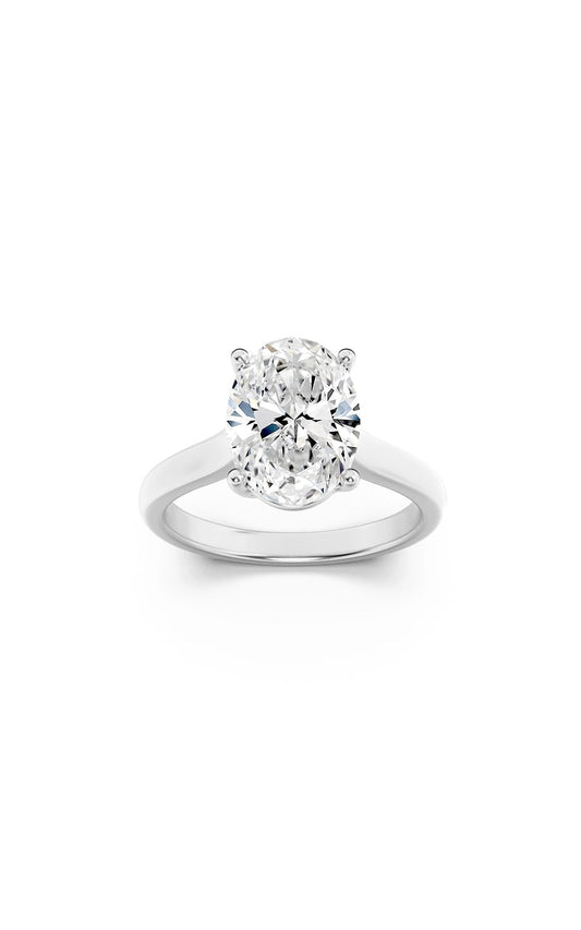 2.5Cttw Oval Shaped Lab Grown Diamond (F/VS) PlainCathedral Trellis Shank Solitaire Engagement Ringin 14K Gold