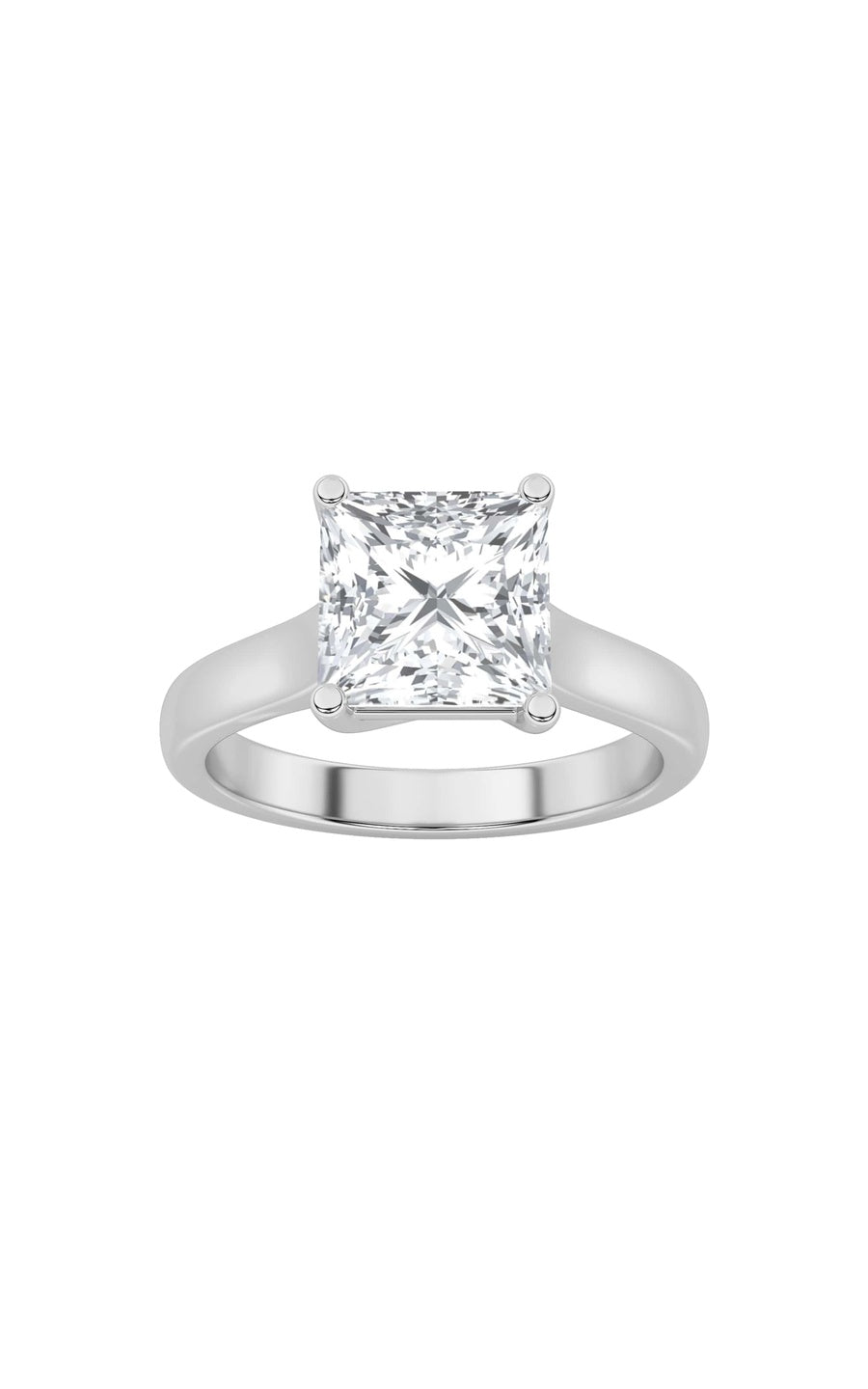 2Cttw Princess Shaped Lab Grown Diamond (F/VS) Plain Cathedral Trellis Shank Solitaire Engagement Ring in 14K Gold
