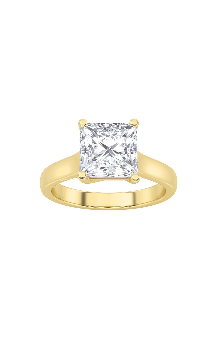 3Cttw Princess Shaped Lab Grown Diamond (F/VS) Plain Cathedral Trellis Shank Solitaire Engagement Ring in 14K Gold