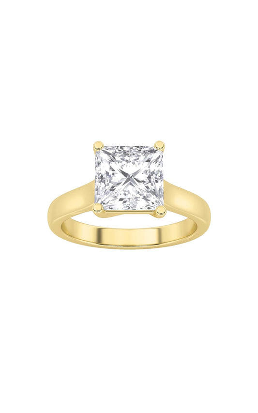 3Cttw Princess Shaped Lab Grown Diamond (F/VS) Plain Cathedral Trellis Shank Solitaire Engagement Ring in 14K Gold