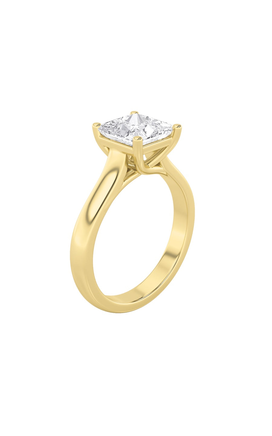 3Cttw Princess Shaped Lab Grown Diamond (F/VS) Plain Cathedral Trellis Shank Solitaire Engagement Ring in 14K Gold