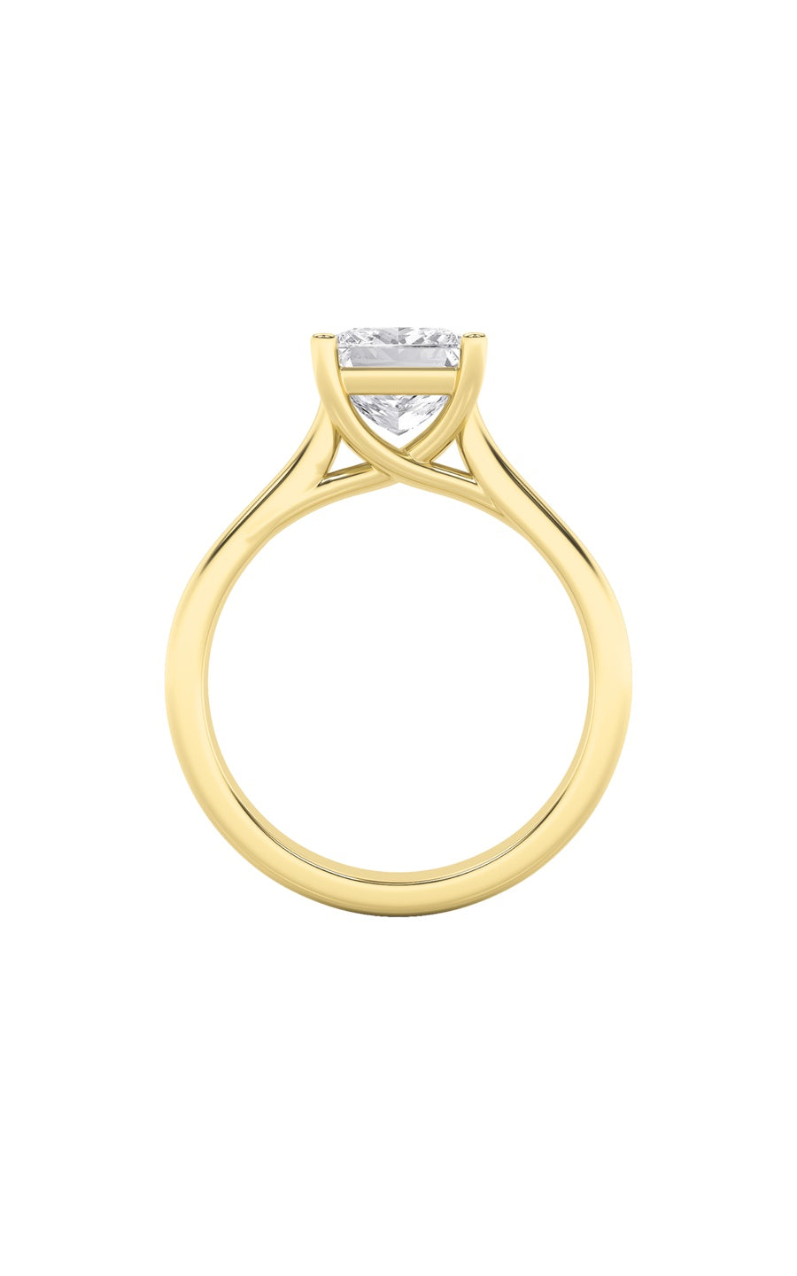 3Cttw Princess Shaped Lab Grown Diamond (F/VS) Plain Cathedral Trellis Shank Solitaire Engagement Ring in 14K Gold