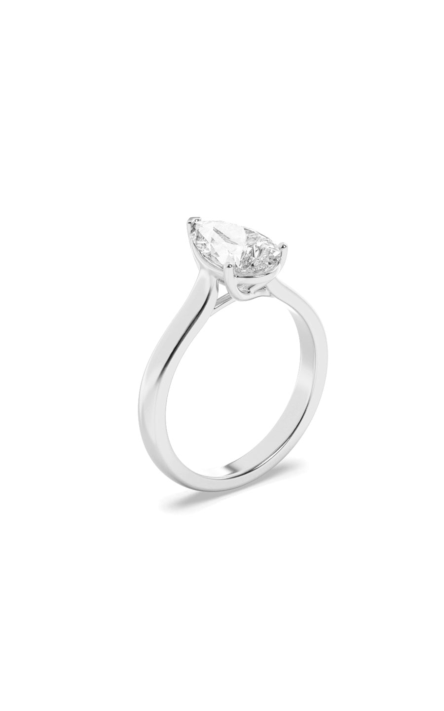1Cttw Pear Shaped Lab Grown Diamond (F/VS) Plain Cathedral Trellis Shank Solitaire Engagement Ring in 14K Gold