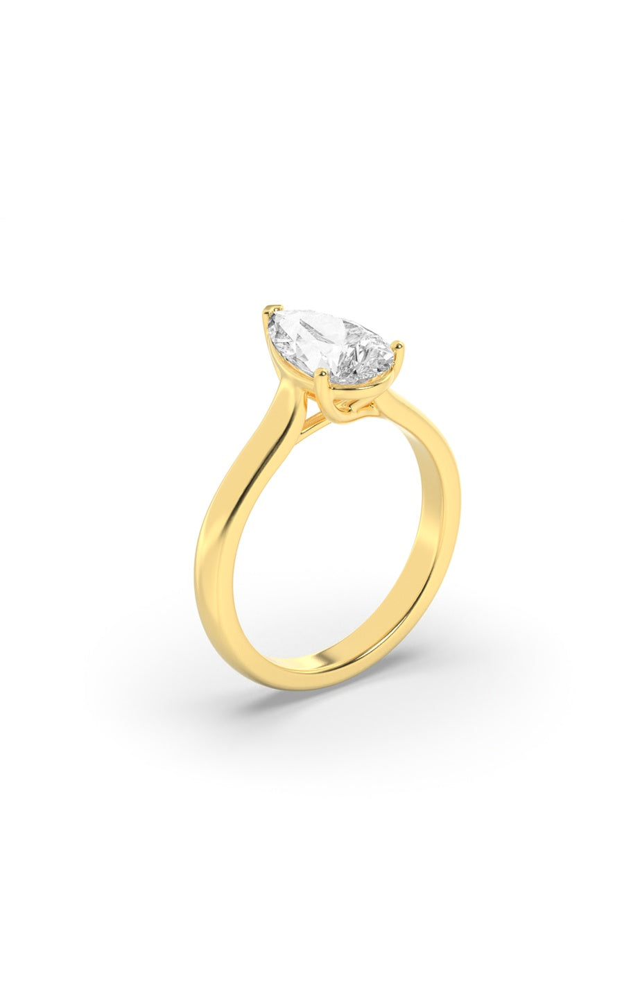 1Cttw Pear Shaped Lab Grown Diamond (F/VS) Plain Cathedral Trellis Shank Solitaire Engagement Ring in 14K Gold