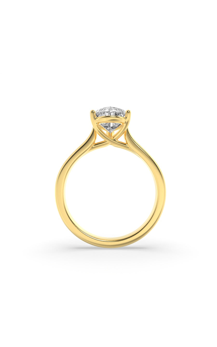 1Cttw Pear Shaped Lab Grown Diamond (F/VS) Plain Cathedral Trellis Shank Solitaire Engagement Ring in 14K Gold