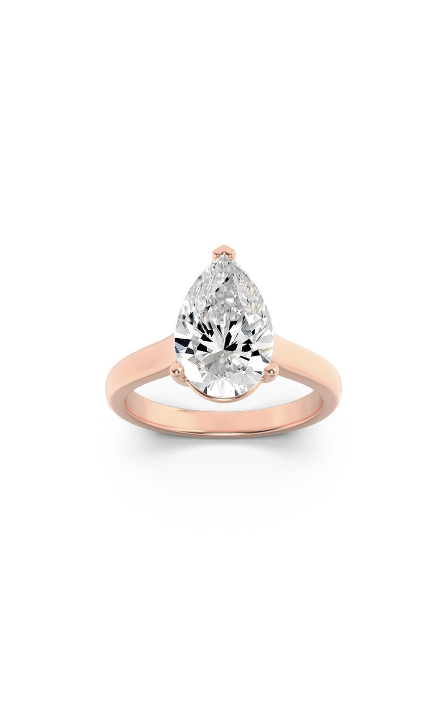 1Cttw Pear Shaped Lab Grown Diamond (F/VS) Plain Cathedral Trellis Shank Solitaire Engagement Ring in 14K Gold