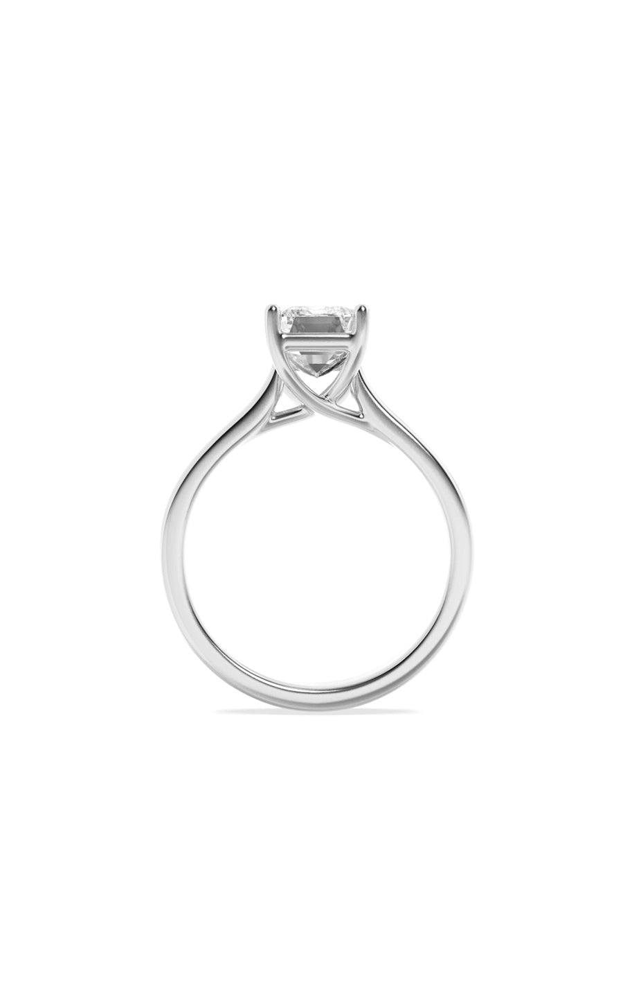 1Cttw Radiant Shaped Lab Grown Diamond (F/VS) Plain Cathedral Trellis Shank Solitaire Engagement Ring in 14K Gold