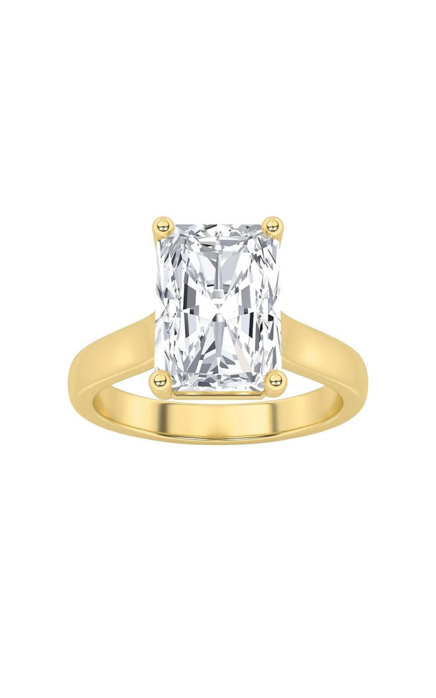 1Cttw Radiant Shaped Lab Grown Diamond (F/VS) Plain Cathedral Trellis Shank Solitaire Engagement Ring in 14K Gold