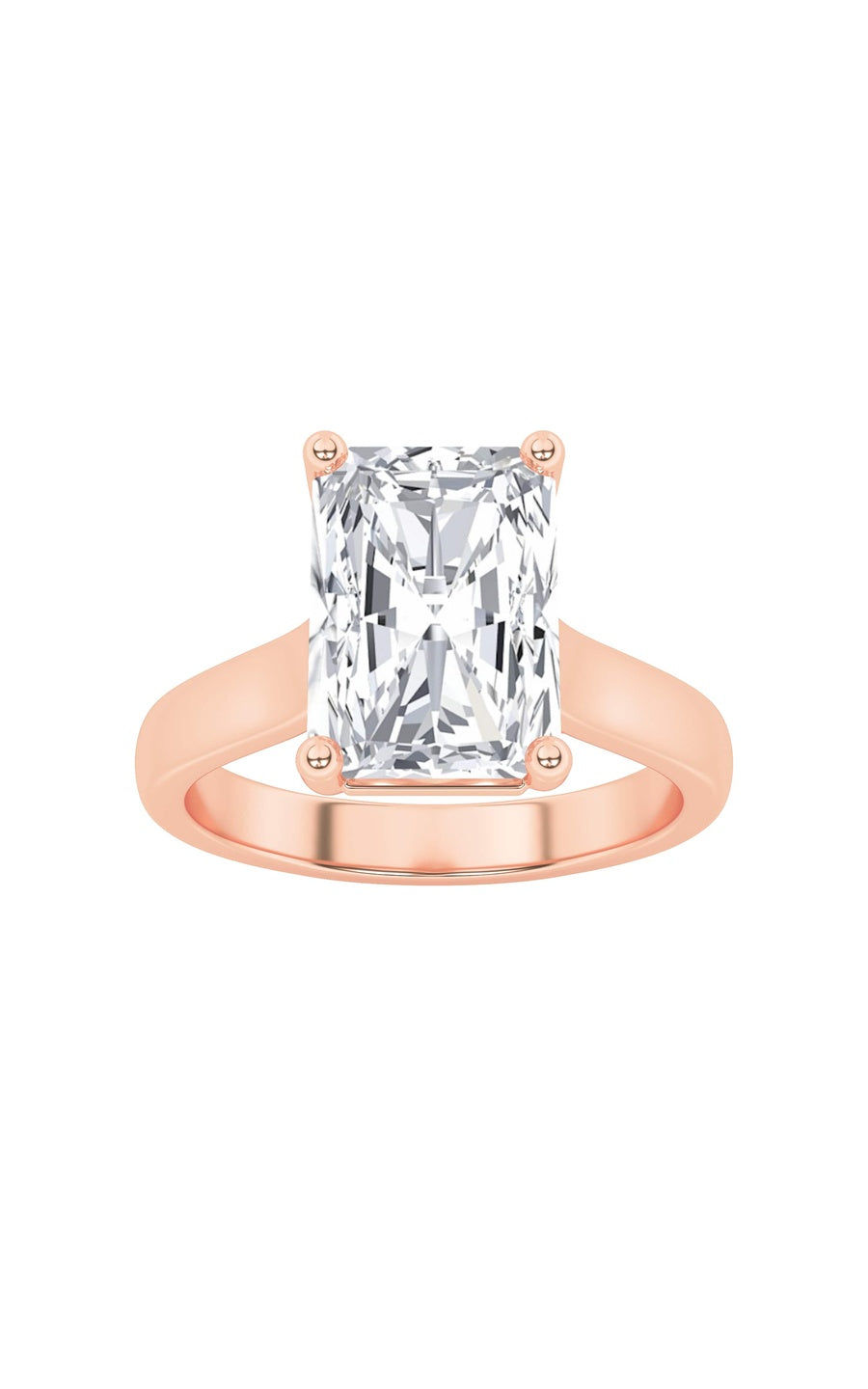 1Cttw Radiant Shaped Lab Grown Diamond (F/VS) Plain Cathedral Trellis Shank Solitaire Engagement Ring in 14K Gold